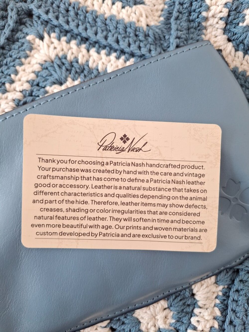 (New) Patricia Nash – Delphi Cotton Crochet & Leather Tote Crossbody (Blue Fog) - Picture 11 of 12
